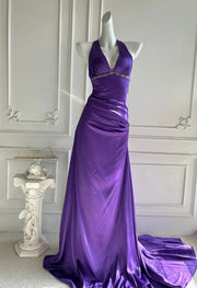 Sexy V-Neck Lace-Up Open Back Mermaid Satin Party Prom Dress