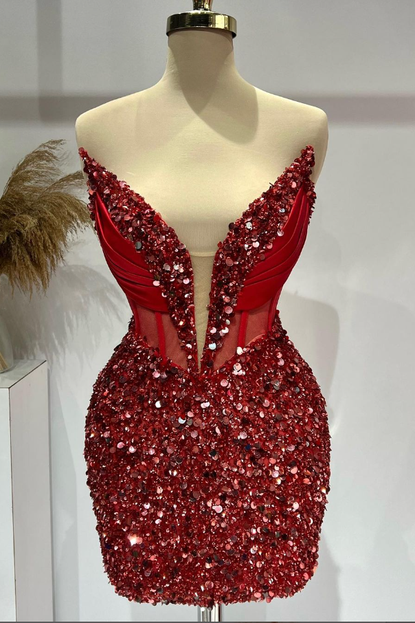 Sexy V-Neck Sleeveless Empire Sequins Homecoming Dress