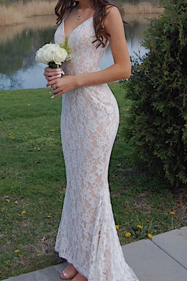 Sexy V-Neck Spaghetti Straps Lace Mermaid Party Prom Dress