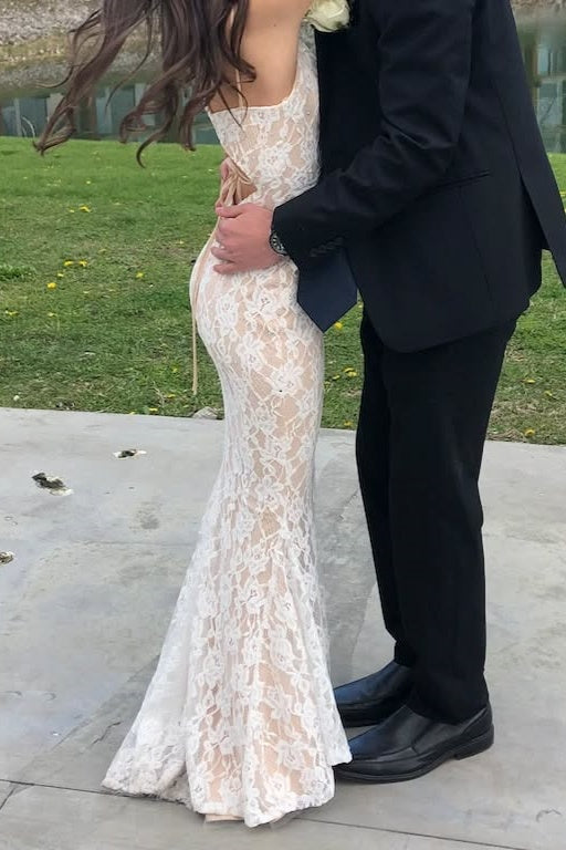 Sexy V-Neck Spaghetti Straps Lace Mermaid Party Prom Dress