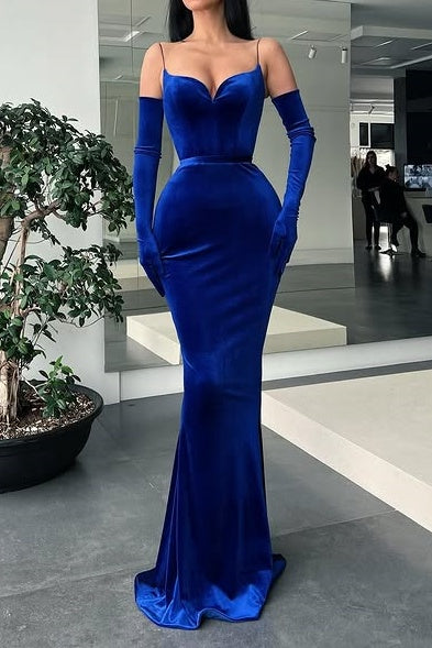 Sexy Velvet Mermaid Spaghetti Straps Formal Party Dress