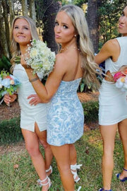 Sheath Floral Appliques Satin Empire Short Party Homecoming Dress 