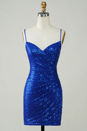 Sheath Fully Sequins V-Neck Spaghetti Straps Homecoming Dress