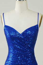 Sheath Fully Sequins V-Neck Spaghetti Straps Homecoming Dress