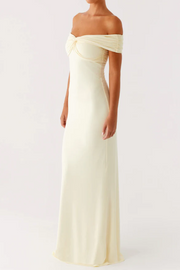 Sheath Off-Shoulder Satin Floor-Length Party Prom Dress