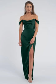 Sheath Off-Shoulder Sleeveless Empire With Side Slit Bridesmaid Dress