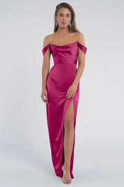 Sheath Off-Shoulder Sleeveless Empire With Side Slit Bridesmaid Dress