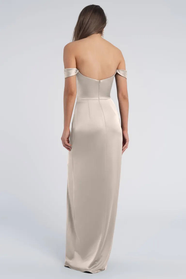 Sheath Off-Shoulder Sleeveless Empire With Side Slit Bridesmaid Dress