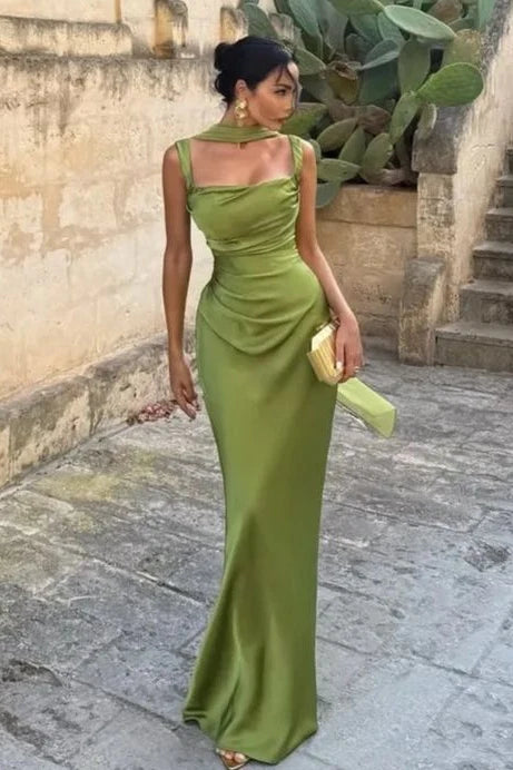 Sheath Satin Ruched Empire Square Strapless Party Prom Dress