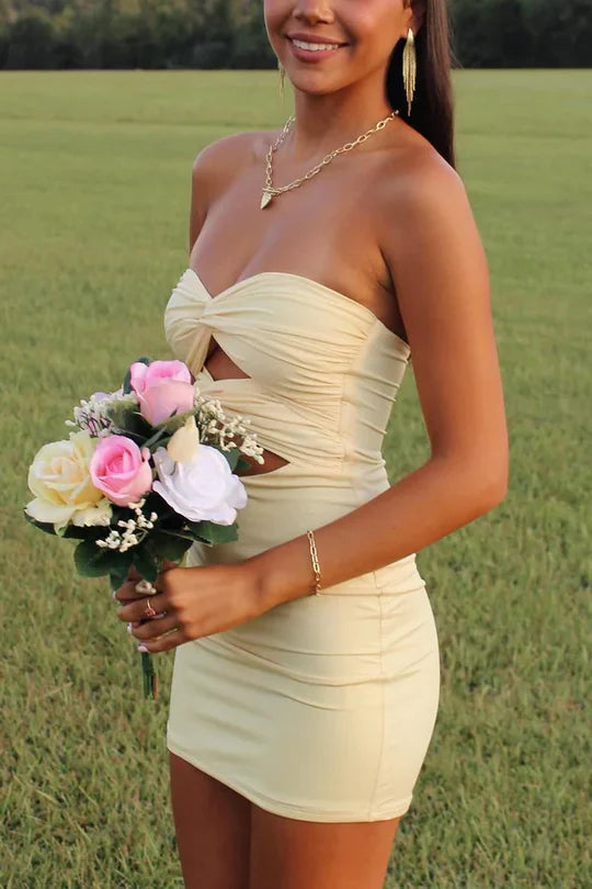 Sheath Satin Strapless Illusion Empire Mini Homecoming Dress