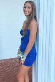 Sheath Satin Strapless Illusion Empire Mini Homecoming Dress