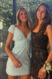 Sheath V-Neck Off-Shoulder Satin And Chiffon Party Homecoming Dress