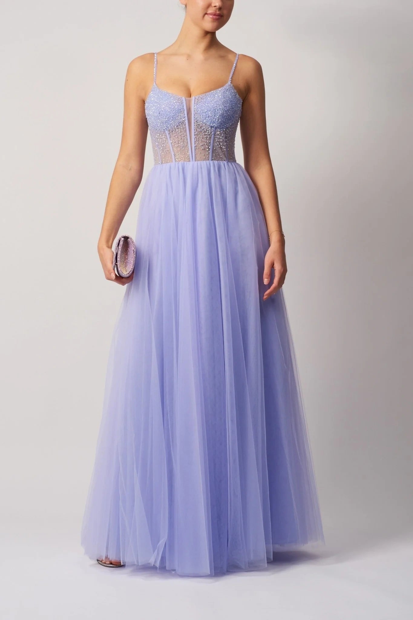 Sheer Empier Tulle A-Line Bateau Long Party Prom Dress