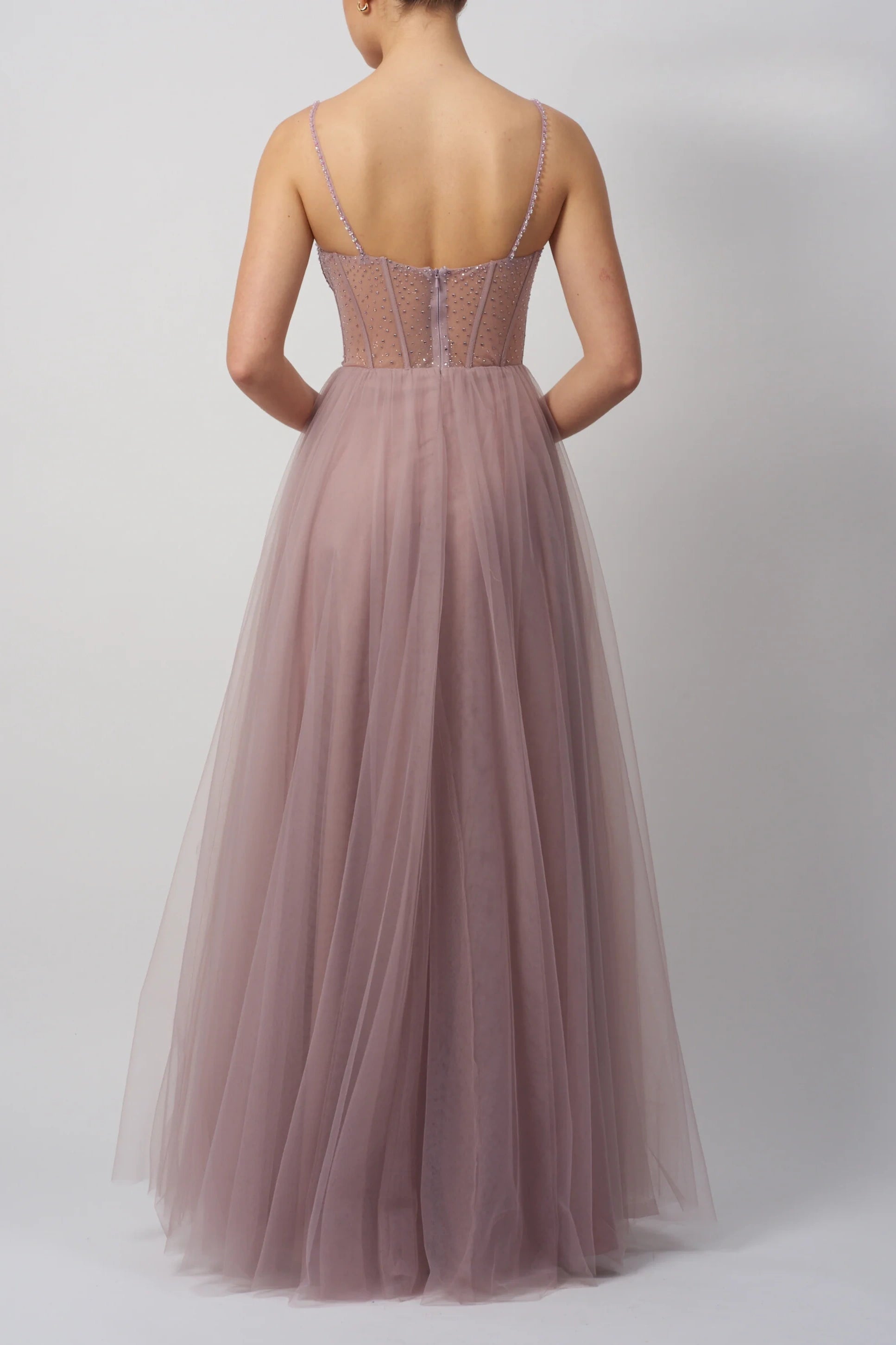 Sheer Empier Tulle A-Line Bateau Long Party Prom Dress