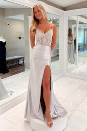 Sheer Empire Lace And Satin Mermaid Party Prom Dress