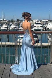 Sheer Empire Satin Mermaid Party Prom Dress With Train