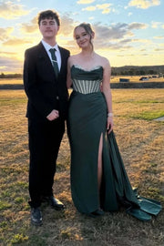 Sheer Empire Satin Mermaid Party Prom Dress With Train