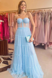 Sheer Empire Tulle A-Line Sweetheart Party Prom Dress