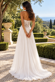 Sheer Lace op Chiffon A-Line Strapless Empire Party Prom Dress