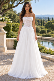 Sheer Lace op Chiffon A-Line Strapless Empire Party Prom Dress