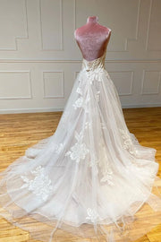 Sheer Tulle A-Line Strapless Floral Wedding Dress