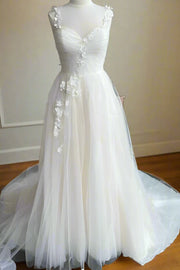 Sheer Tulle A-Line Sweetheart Floral Embossed Summer Wedding Dress