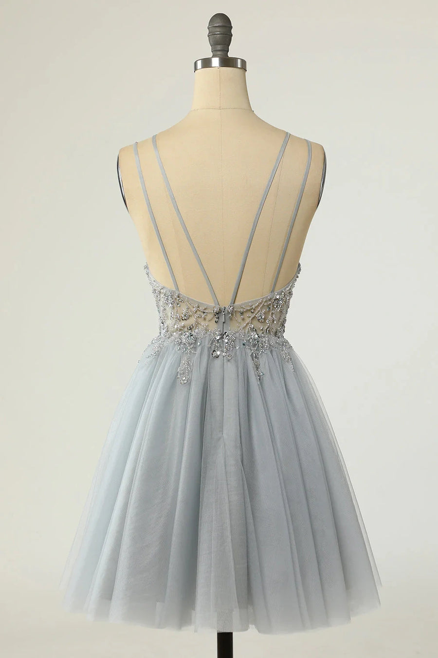 Sheer Tulle A-Line V-Neck Strapless Appliques Homecoming Dress