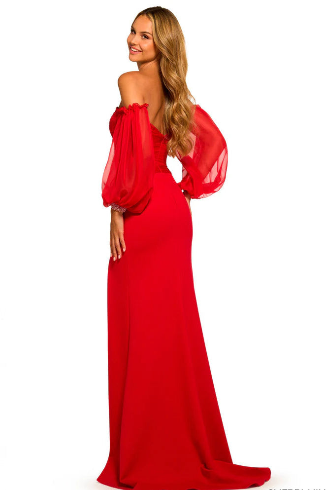 Sweetheart Long Sleeves Satin Empire Leg Slit Party Prom Dress