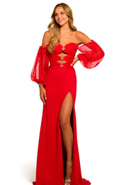 Sweetheart Long Sleeves Satin Empire Leg Slit Party Prom Dress
