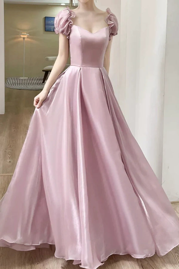 Short Sleeves A-Line Empire Long Bridesmaid Dress