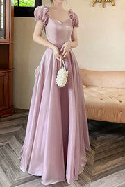 Short Sleeves A-Line Empire Long Bridesmaid Dress