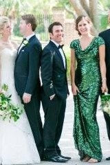 Short Sleeves Green Sequins Empire Long Bridemsia Dress