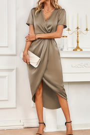 Short Sleeves V-Neck Empire Midi Cocktail Party Dress