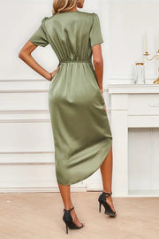 Short Sleeves V-Neck Empire Midi Cocktail Party Dress