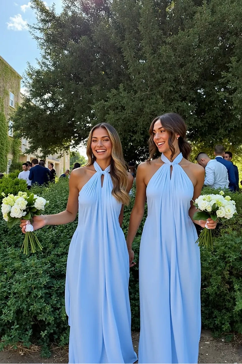 Simple A-Line Halter Sleeveless Party Prom Dress 