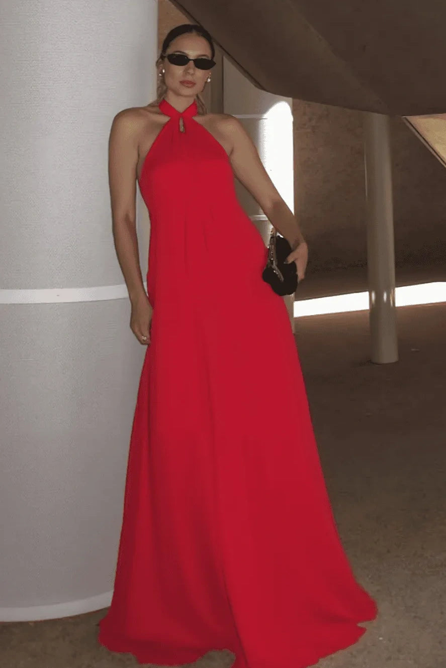 Simple A-Line Halter Sleeveless Party Prom Dress 