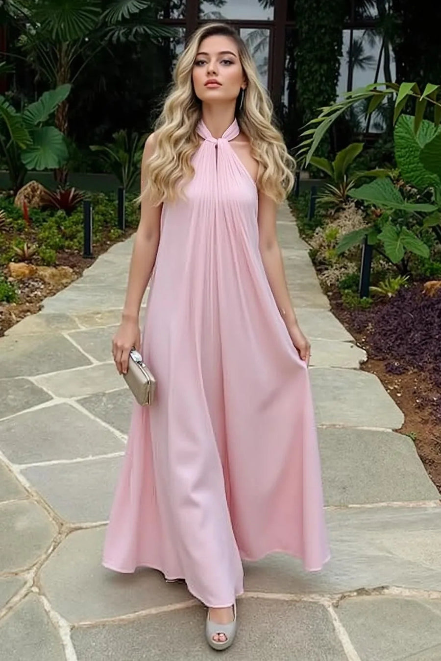 Simple A-Line Halter Sleeveless Party Prom Dress 