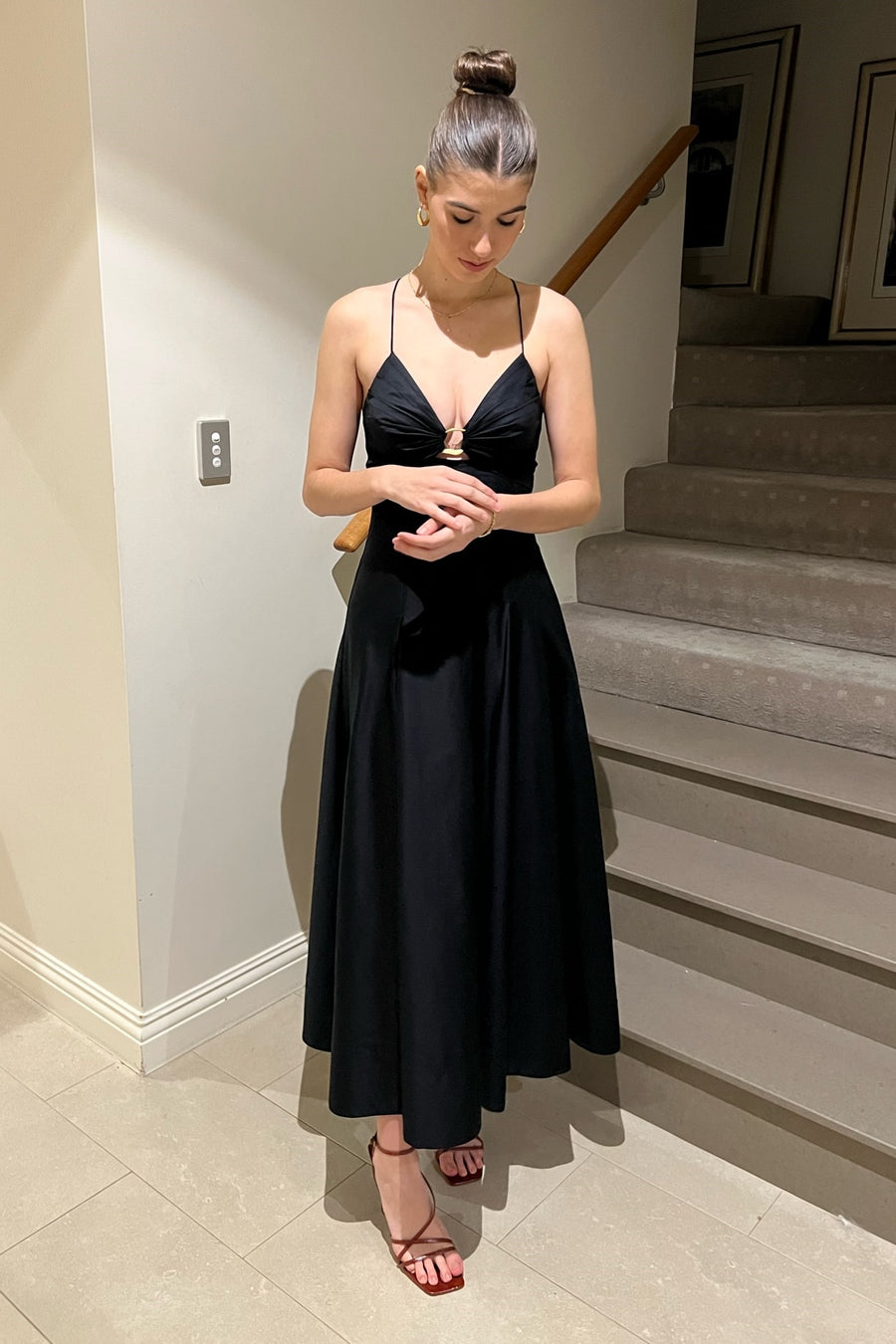 Simple Black Satin A-Line Spaghetti Straps Party Prom Dress