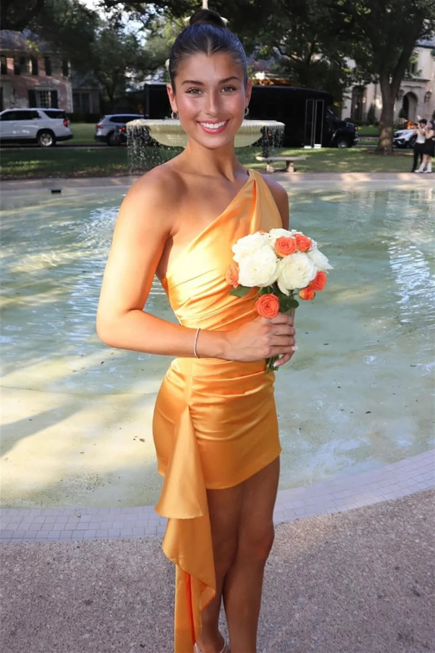 Simple One Shoulder Sleeveless Empire Bodycon Homecoming Dress