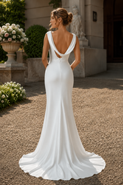 Simple Round Backless Satin Mermaid Summer Wedding Dress