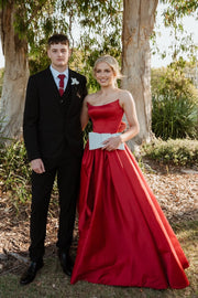 Simple Satin A-Line Bateau Strapless Prom Party Dress