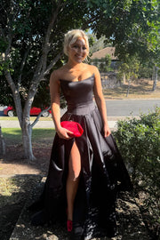 Simple Satin A-Line Bateau Strapless Prom Party Dress