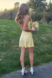 Simple Satin A-Line Sleeveless Lace-Up Mini Party Homecoming Dress