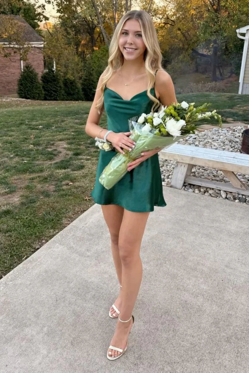 Simple Satin A-Line Sleeveless Lace-Up Mini Party Homecoming Dress