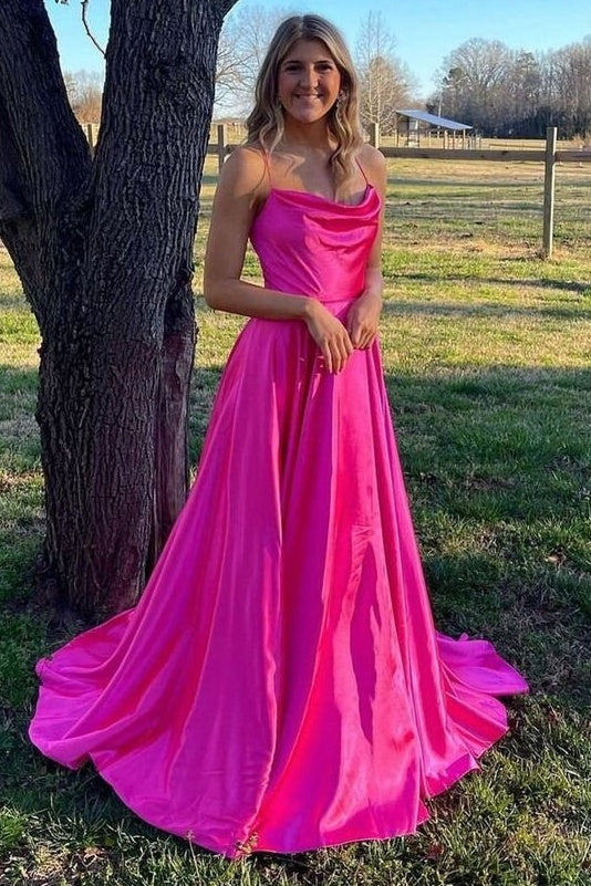 Simple Satin A-Line Spaghetti Straps Party Prom Dress