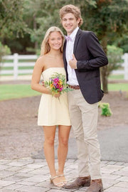 Simple Satin A-Line Strapless Mini Party Homecoming Dress