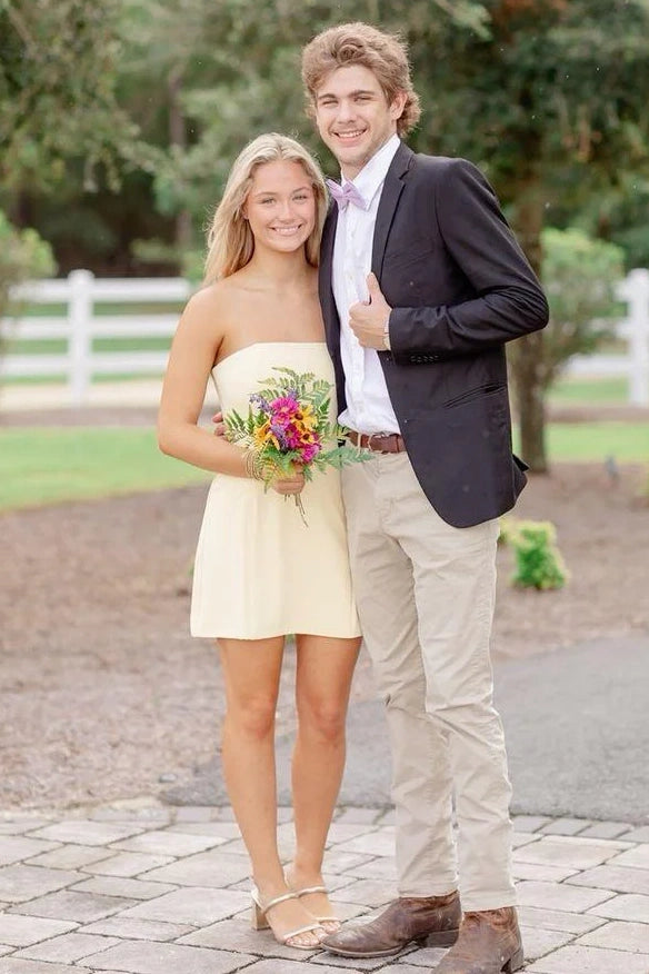 Simple Satin A-Line Strapless Mini Party Homecoming Dress