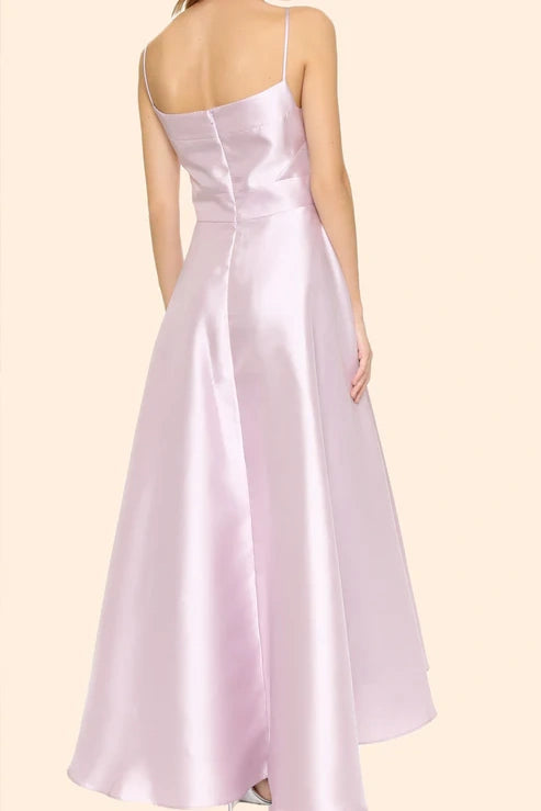 Simple Satin A-Line V-Neck Sleeveless Party Prom Dress With Leg Slit