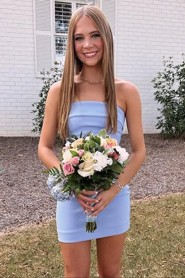 Simple Satin Bodycon Strapless Mini Graduation Homecoming Dress