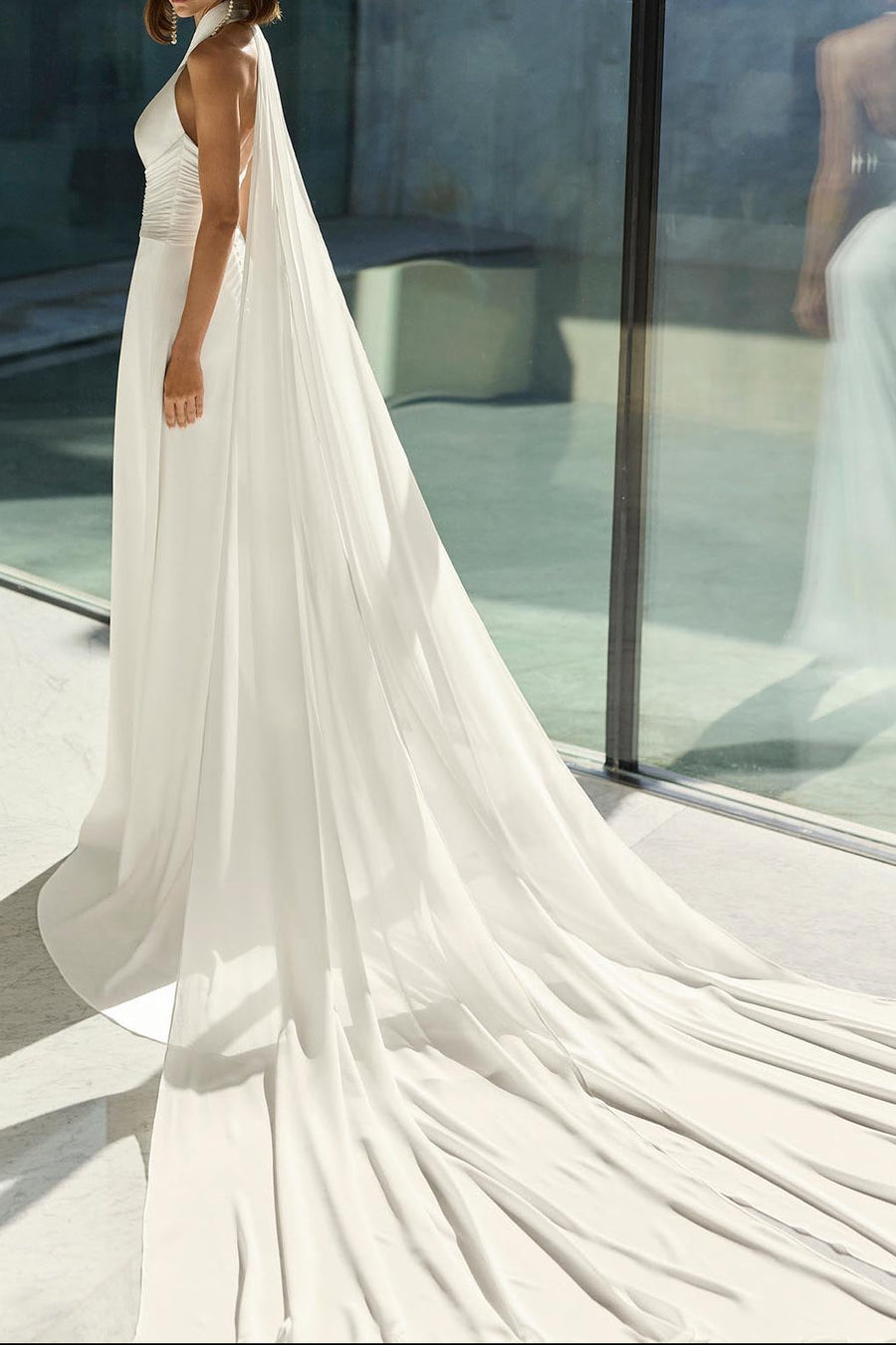 Simple Satin Cross Halter Backless Mermaid Wedding Dress With Train
